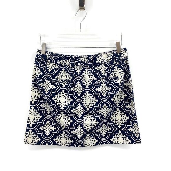 J. Crew Skirt button front paisley blue cream 4 XS - Picture 3 of 9